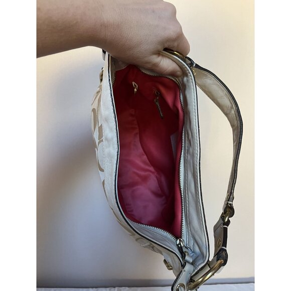 Coach Zoe 12657 Shoulder Bag Khaki/White Signature Canvas Leather Trim Gold-Tone - Picture 6 of 10